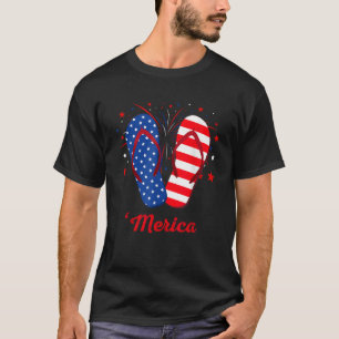 Merica Flip Flops Lover USA Flag Fireworks 4th Of  T-Shirt