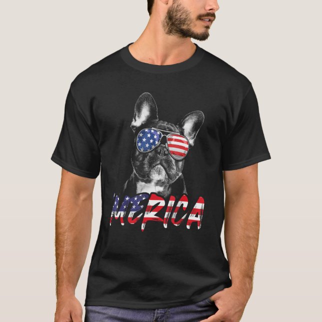 Merica French Bulldog 4th of July American Flag Fr T-Shirt (Front)