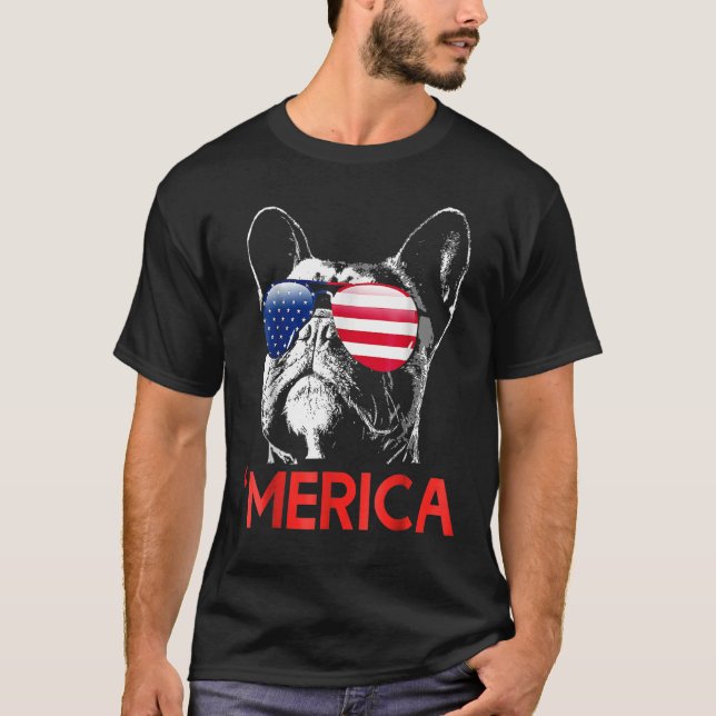 Merica French Bulldog American Flag 4th Of July Fr T-Shirt (Front)