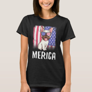 Merica French Bulldog Dog Frenchie American Flag 4 T-Shirt