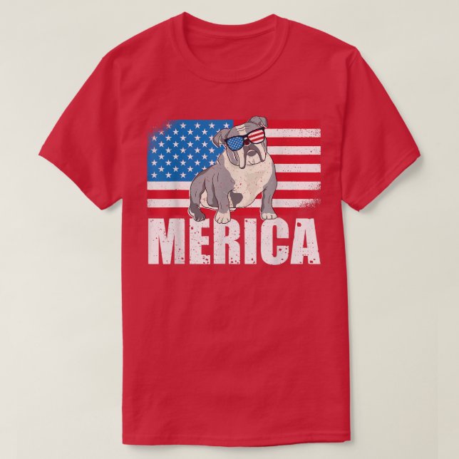 Merica French Bulldog Favourite Dog Breed US Flag  T-Shirt (Design Front)
