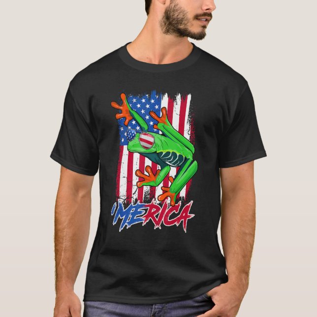 Merica Frog With American Flag Sunglasses 4th Of J T-Shirt (Front)