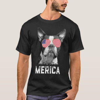 Merica Funny Boston Terrier Puppy Dog Lover Americ T-Shirt