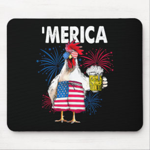 Merica Funny Chicken With Beer Usa American Flag 4 Mouse Mat