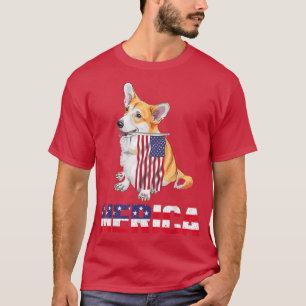 Merica Funny Corgi Dog USA Flag 4th of July Indepe T-Shirt