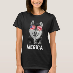Merica Funny Siberian Husky Puppy Dog American Fl T-Shirt