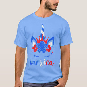 Merica Funny Unicorn American Flag 4th Of July Gir T-Shirt