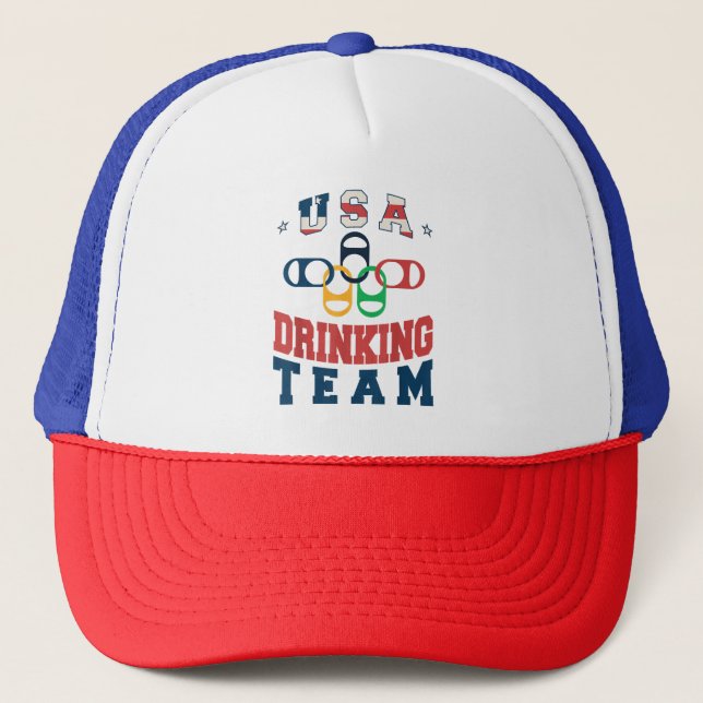 Merica Funny USA Drinking Team Patriotic USA Ameri Trucker Hat (Front)