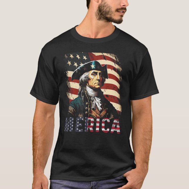 Merica George Washington American Flag 4th of July T-Shirt (Front)