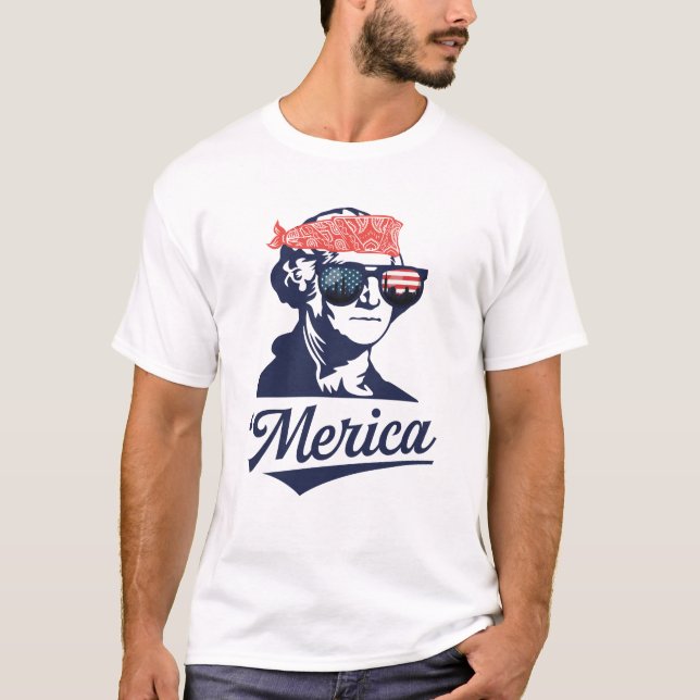 Merica George Washington Funny Patriotic T-Shirt (Front)
