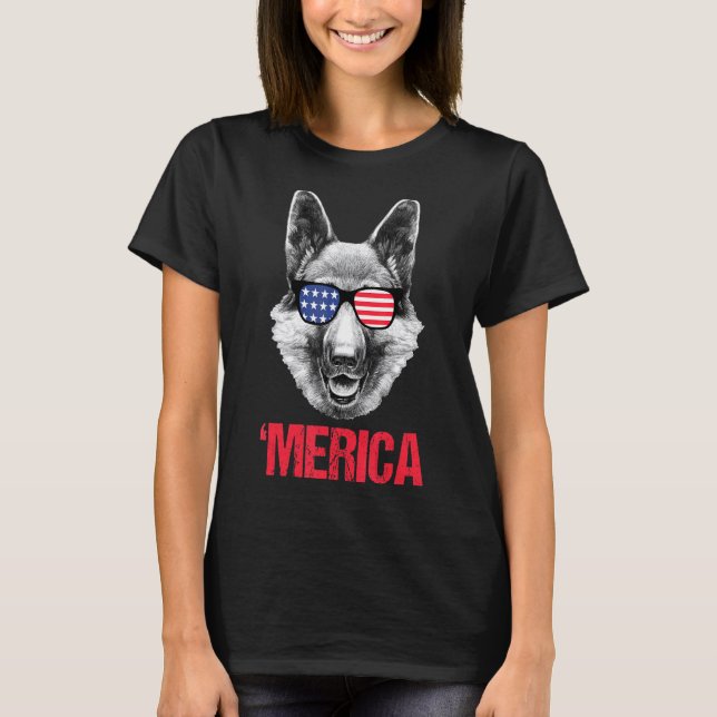 Merica German Shepherd American Flag Sunglasses 4t T-Shirt (Front)