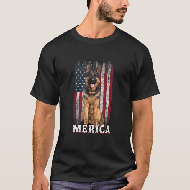 Merica German Shepherd Dog 4th Of July American Fl T-Shirt (Front)