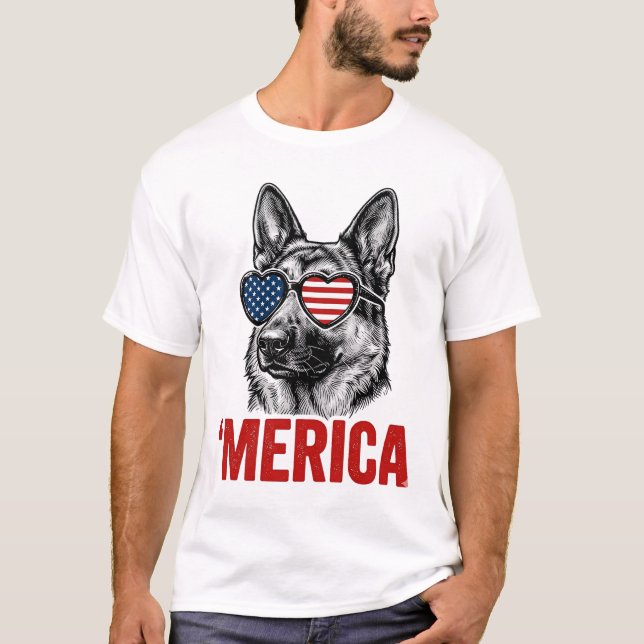 Merica German Shepherd Flag Sunglasses Shirt Desig (Front)