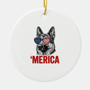 Merica German Shepherd Flag Sunglasses Shirt Desig Ceramic Tree Decoration