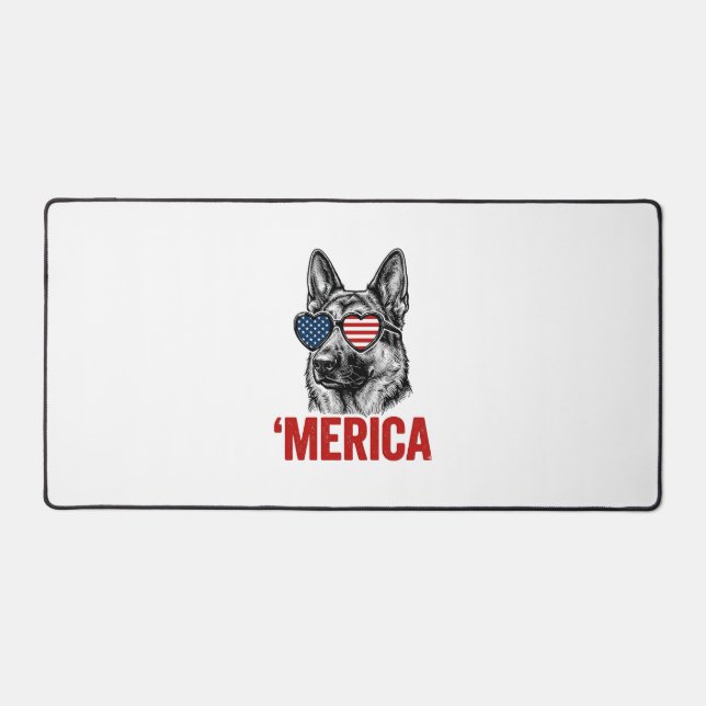 Merica German Shepherd Flag Sunglasses Shirt Desig Desk Mat (Front)