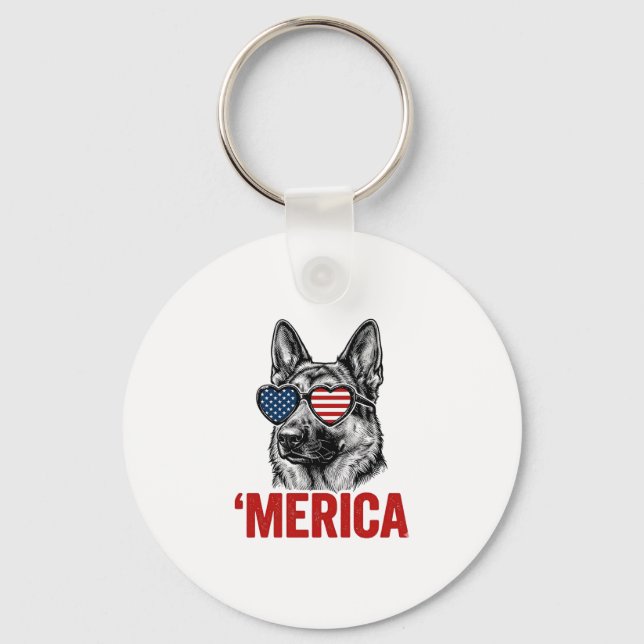 Merica German Shepherd Flag Sunglasses Shirt Desig Key Ring (Front)