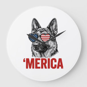 Merica German Shepherd Flag Sunglasses Shirt Desig Large Clock