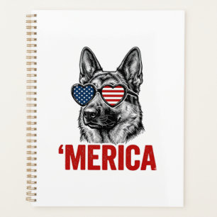 Merica German Shepherd Flag Sunglasses Shirt Desig Planner