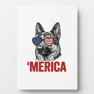 Merica German Shepherd Flag Sunglasses Shirt Desig Plaque