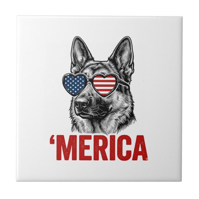 Merica German Shepherd Flag Sunglasses Shirt Desig Tile (Front)