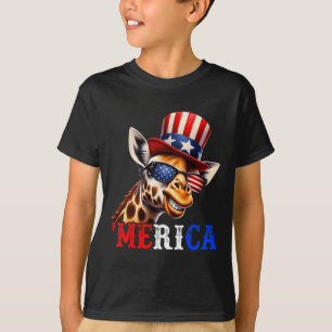 Merica Giraffe Patriotic 4th Of July Funny Kids Me T-Shirt