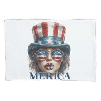 Merica Girl, Fourth of July Glam Girl with Stars Pillowcase