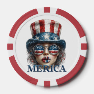 Merica Girl, Fourth of July Glam Girl with Stars Poker Chips