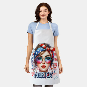 MERICA' Girl – Retro Patriotic USA Flag Bandanna S Apron