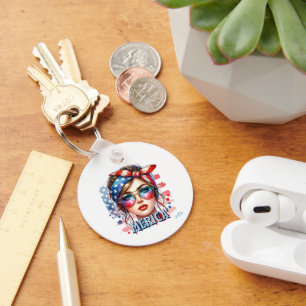 MERICA' Girl – Retro Patriotic USA Flag Bandanna S Key Ring