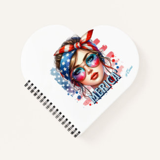 MERICA' Girl – Retro Patriotic USA Flag Bandanna S Notebook