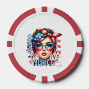 MERICA' Girl – Retro Patriotic USA Flag Bandanna S Poker Chips