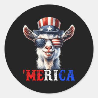 Merica Goat Patriotic 4th Of July Funny Kids Men W Classic Round Sticker