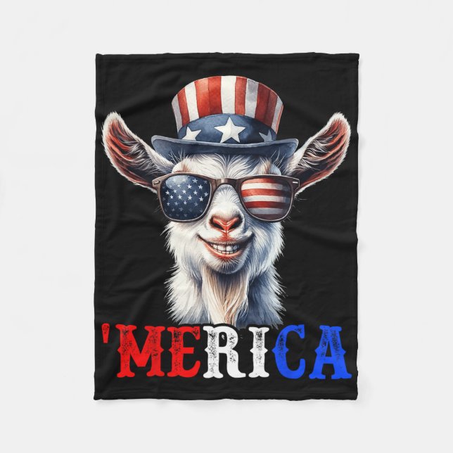 Merica Goat Patriotic 4th Of July Funny Kids Men W Fleece Blanket (Front)