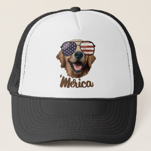Merica Golden Retriever, 4th of July, USA, Dogs Trucker Hat