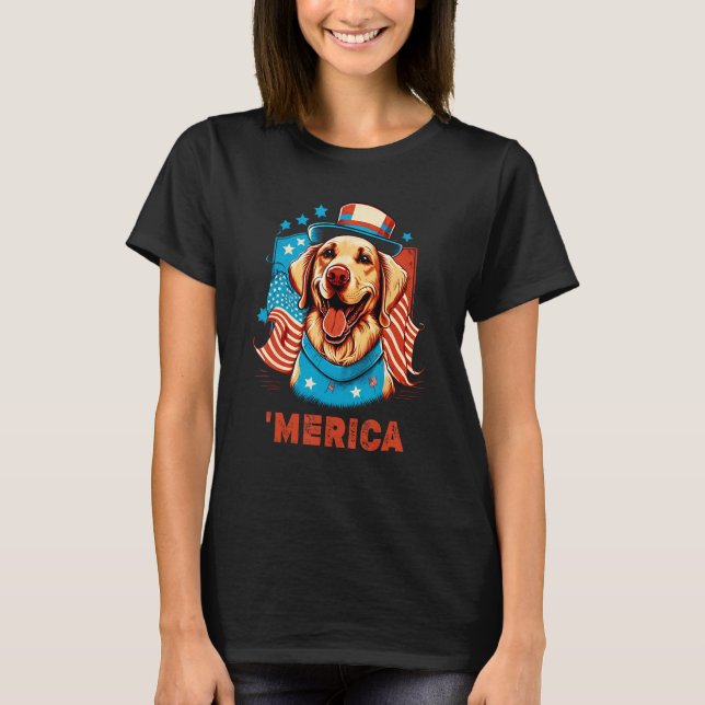 Merica Golden Retriever American Flag 4th Of July  T-Shirt (Front)