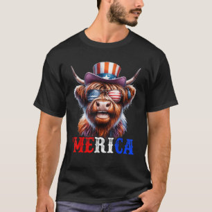 Merica Highland Cattle Patriotic 4th of July Funny T-Shirt