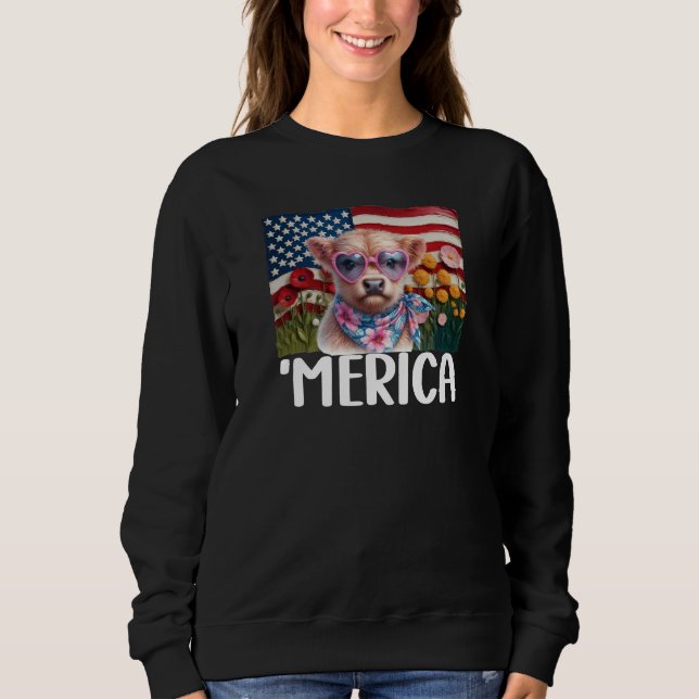 'Merica, Highland Cow 4th Of July Sweatshirt (Front)