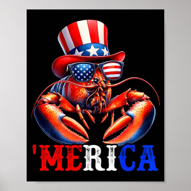 Merica Lobster Patriotic 4th Of July Funny Kids Me Poster (Front)
