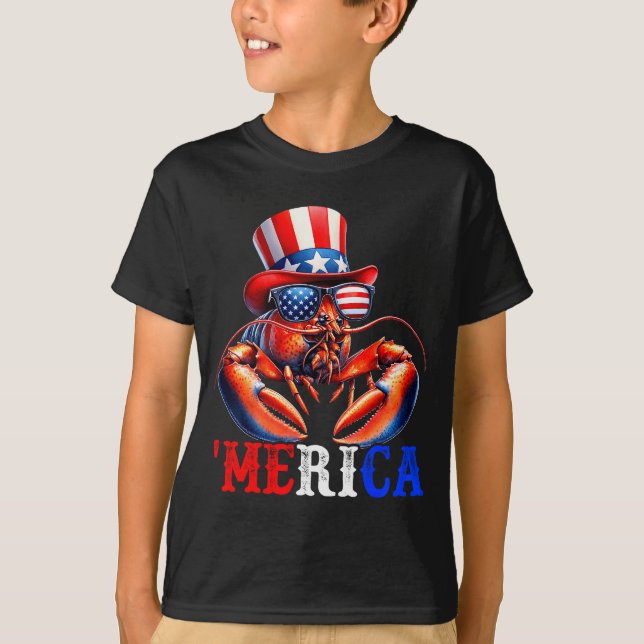 Merica Lobster Patriotic 4th Of July Funny Kids Me T-Shirt (Front)