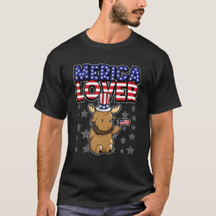 Merica Lover - Happy Fourth Of July - Elk USA Flag T-Shirt