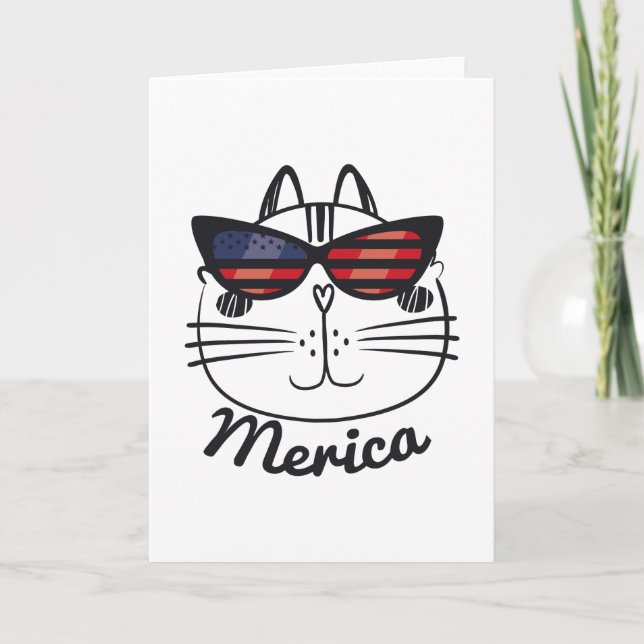 Merica Memorial Day Cat Funny American Flag Card (Front)