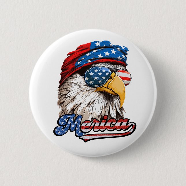 Merica Mullet Eagle, 4th of July, Independence day 6 Cm Round Badge (Front)