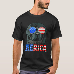 Merica Newfoundland Dog American Flag 4th Of July T-Shirt