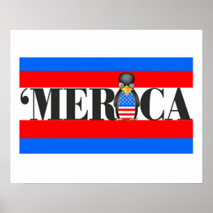 Merica & One Upset Patriotic Penguin Poster