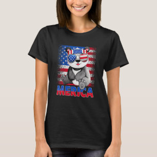 Merica Panda Bear With Usa Flag Headband 4th Of Ju T-Shirt
