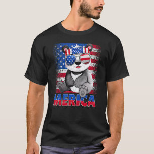 Merica Panda Bear With Usa Flag Headband 4th Of Ju T-Shirt