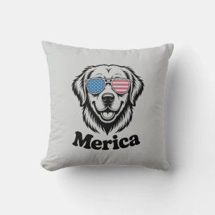 Merica Patiotic Dog glasses USA American Flag 4th Cushion