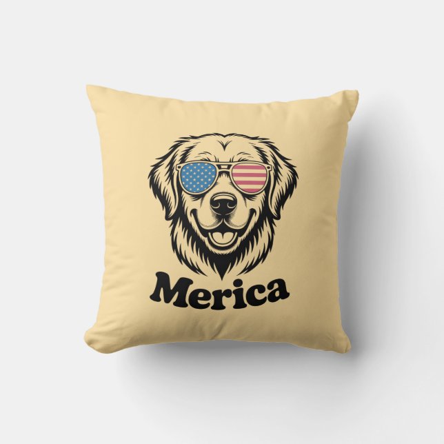 Merica Patiotic Dog glasses USA American Flag 4th  Cushion (Front)