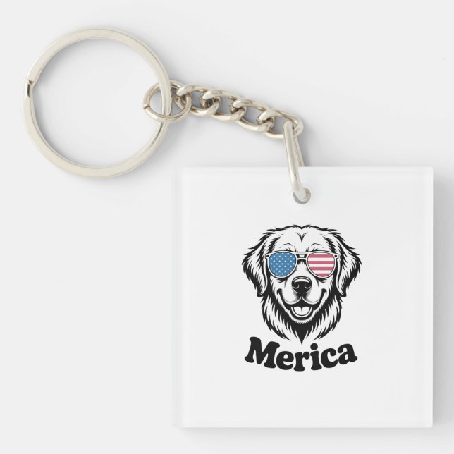 Merica Patiotic Dog glasses USA American Flag 4th  Key Ring (Front)