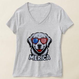 Merica Patiotic Dog glasses USA American Flag 4th T-Shirt